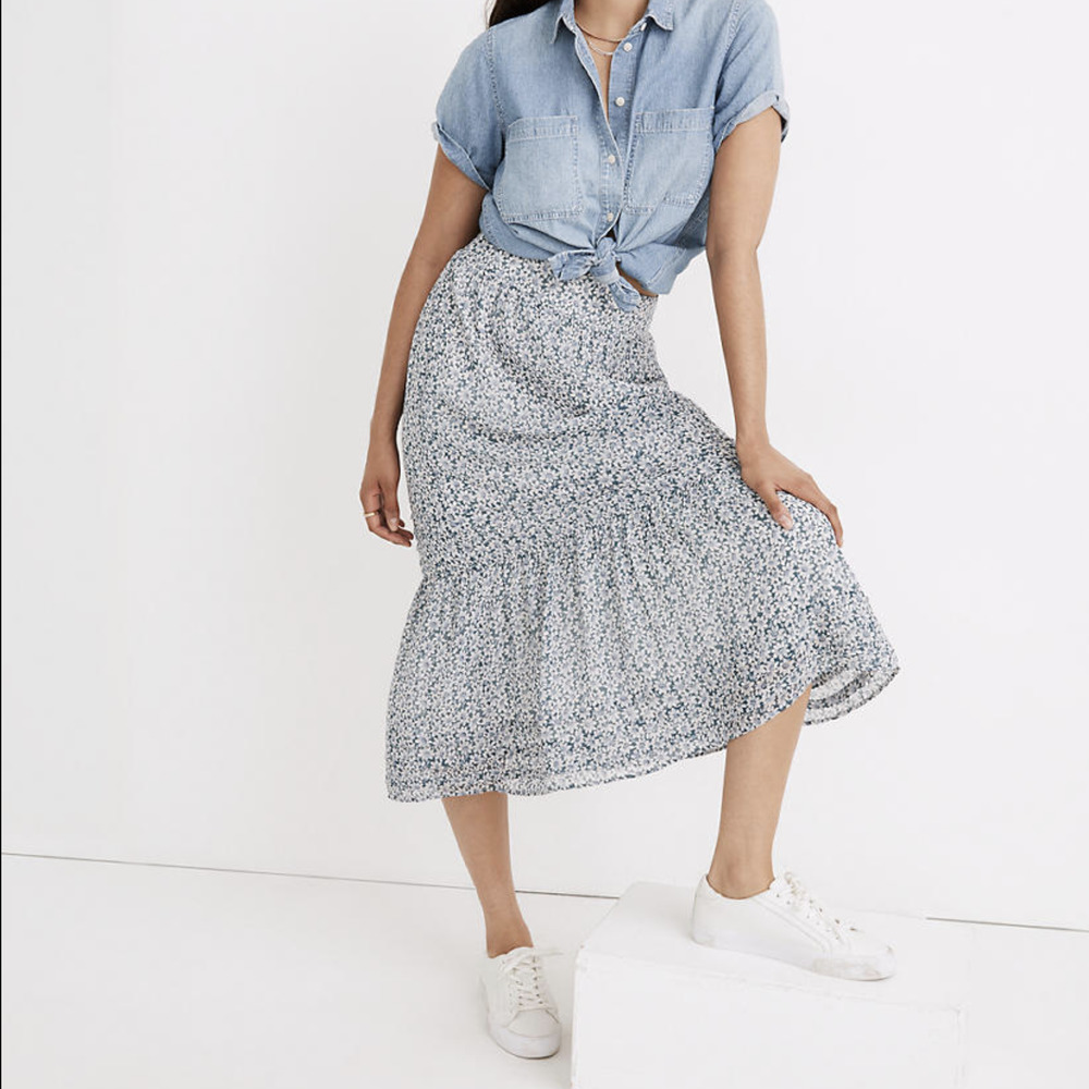 Madewell Blue Floral Maxi Skirt
